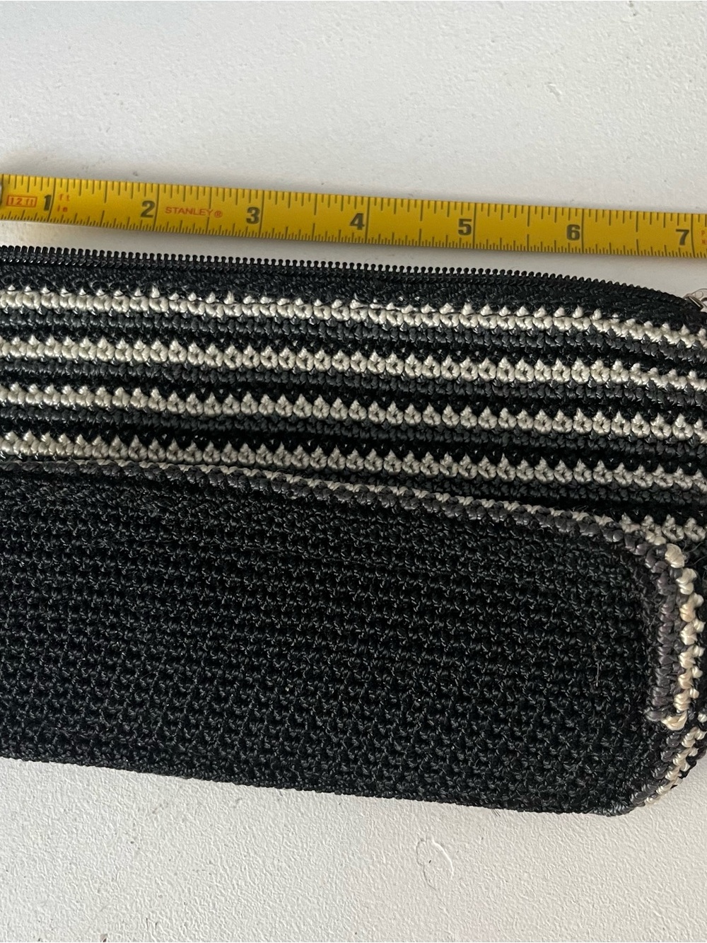 The Sak Crochet Woven Pouch Coins Makeup Zipper Closure Small Gray/Black 7x4.5” - Picture 6 of 6